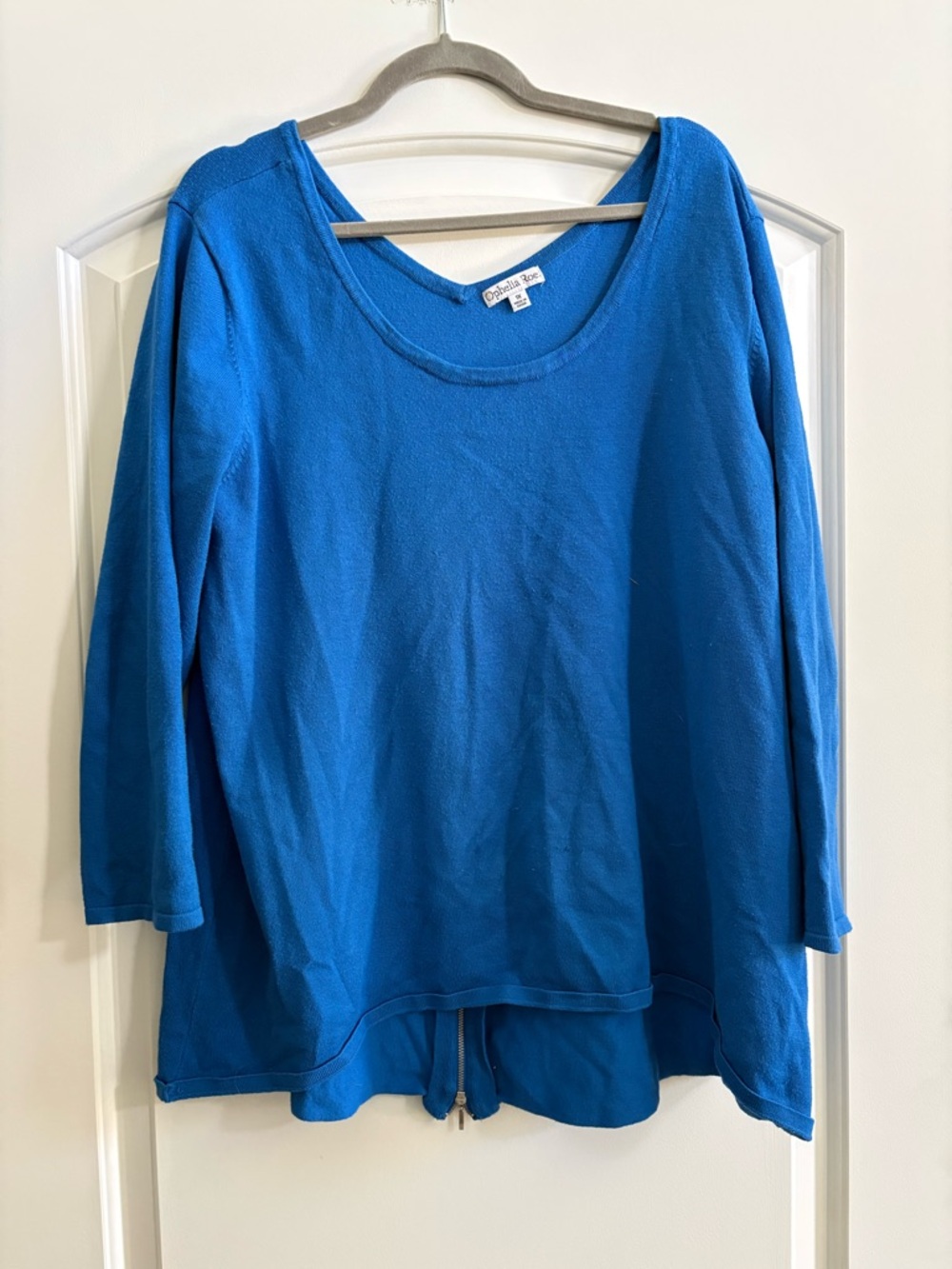 Bright Blue Scoop-Neck Knit Top with Adjustable Drawcord Hem